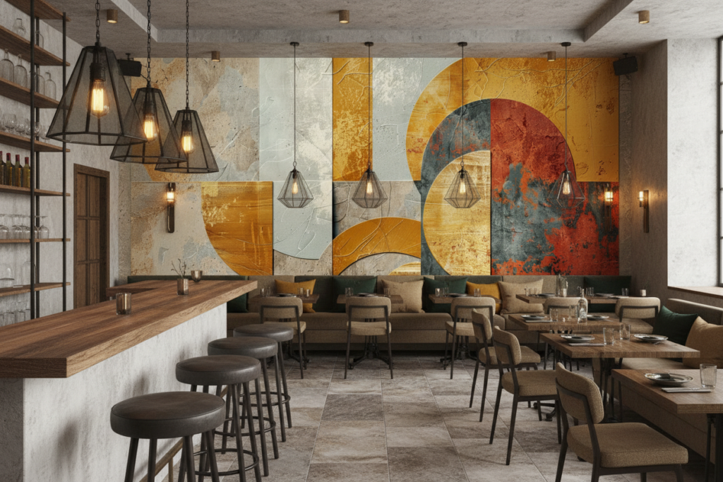 Papier Peint Géométrique Abstract Formes Organiques Textures Industrielles Vintage - Restaurant