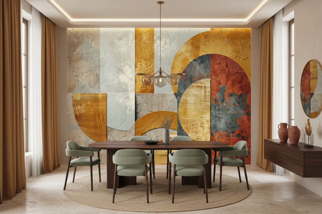 Papier Peint Géométrique Abstract Formes Organiques Textures Industrielles Vintage - Salle à manger