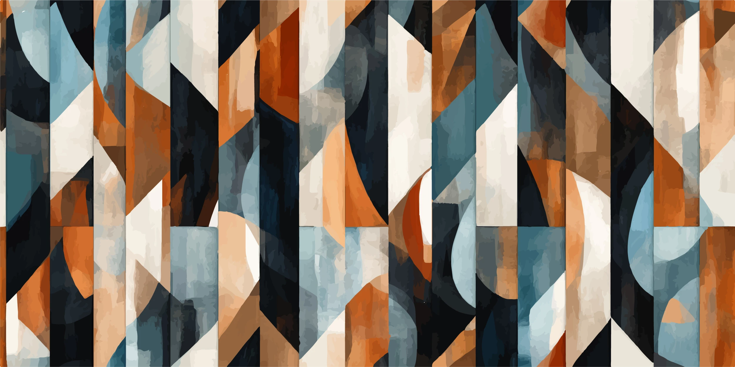 Papier Peint Géométrique Abstrait aux Nuances Bleu Orange et Noir