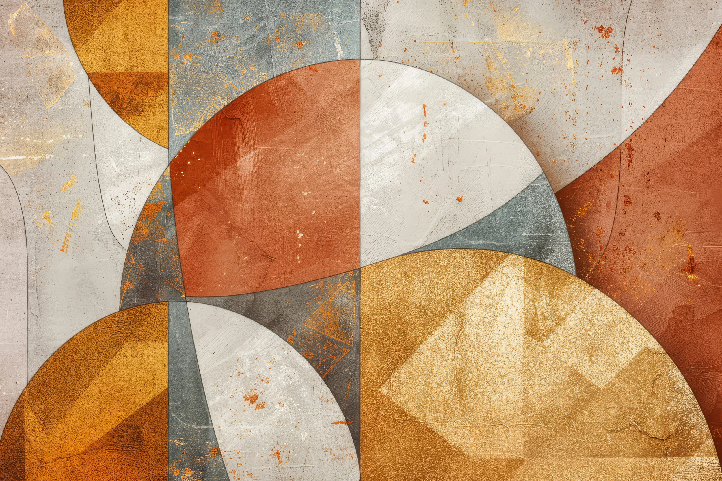 Papier peint abstrait géométrique aux tons ocre et dorés