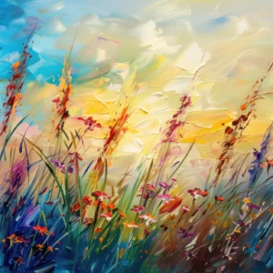 Papier Peint Prairie Sauvage Impressionniste Multicolore Abstraite