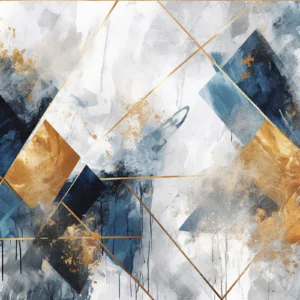 Papier Peint Géométrique Abstrait Bleu Or Moderne Artistique