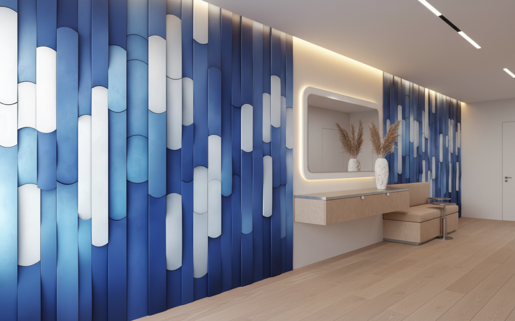 Papier Peint Géométrique Cylindres 3D Dégradé Bleu Marine - Couloir