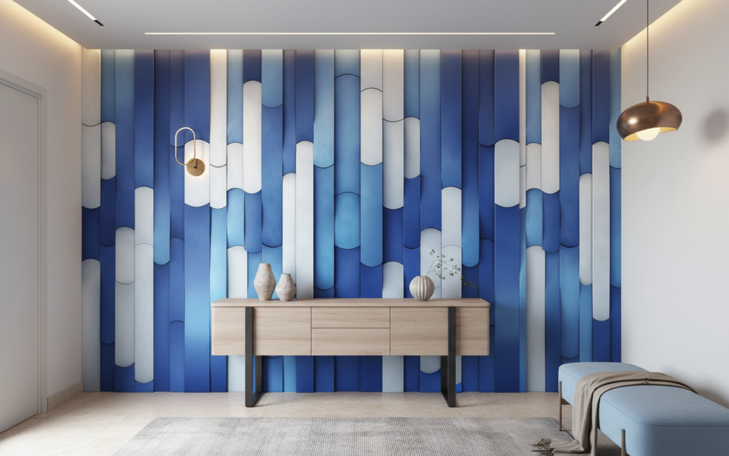 Papier Peint Géométrique Cylindres 3D Dégradé Bleu Marine - Entrée