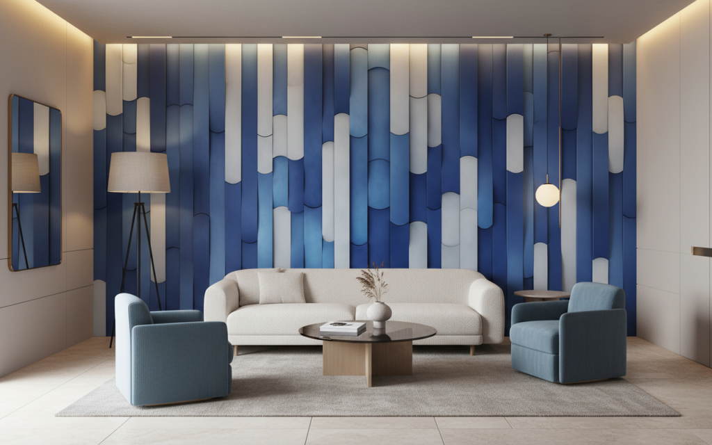 Papier Peint Géométrique Cylindres 3D Dégradé Bleu Marine - Salon / Séjour