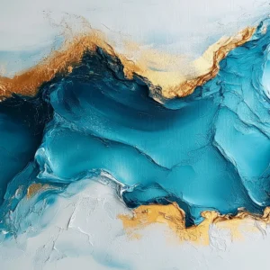 Papier Peint Abstrait Vagues Océan Bleu Doré Moderne