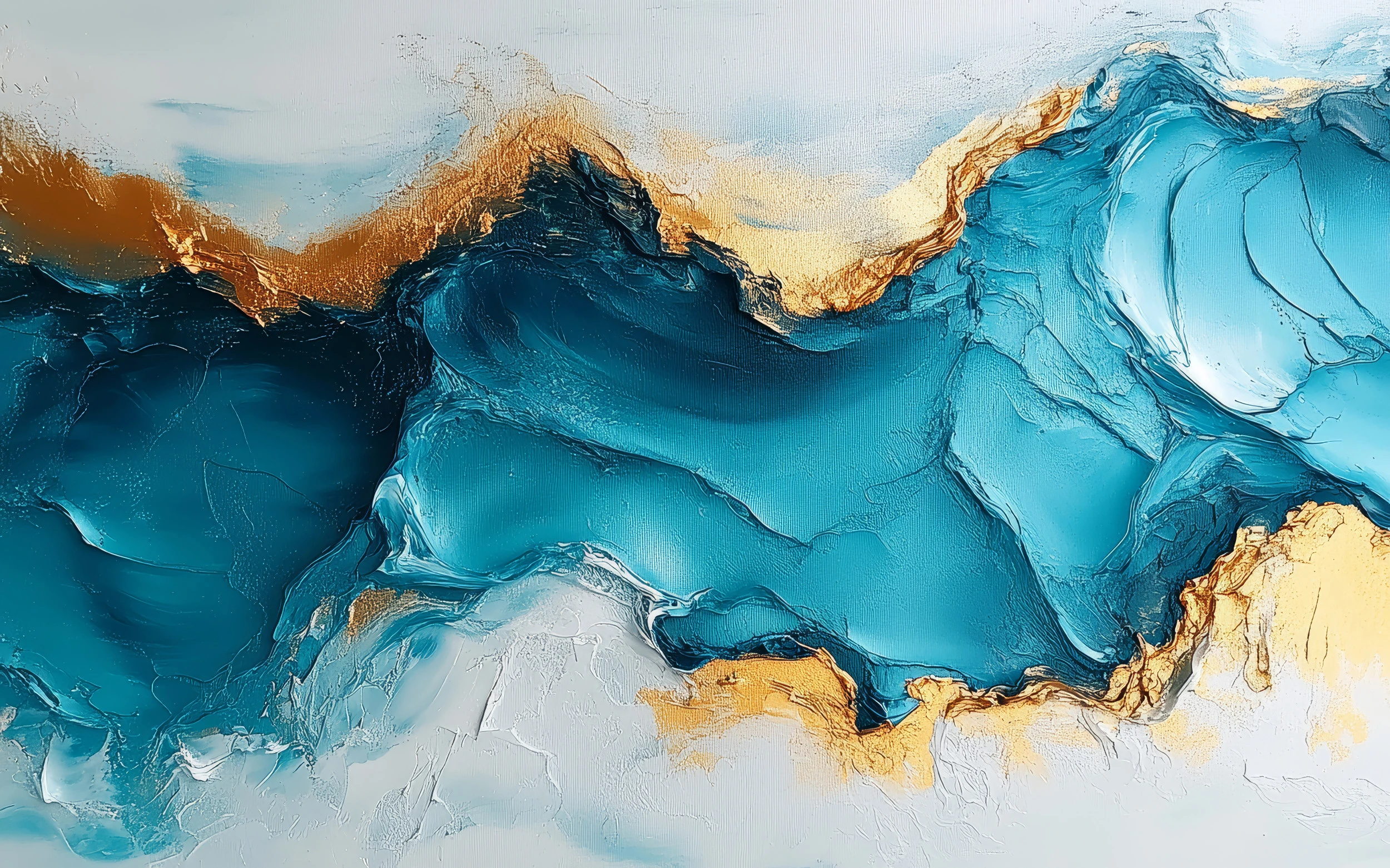 Papier Peint Abstrait Vagues Océan Bleu Doré Moderne