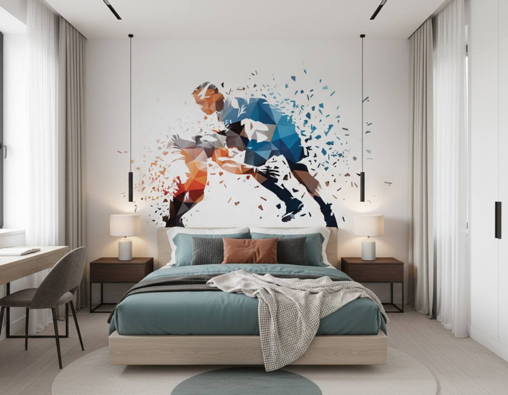 Papier Peint Géométrique Explosion Sportive Dynamique Polygonale Moderne - Chambre adulte