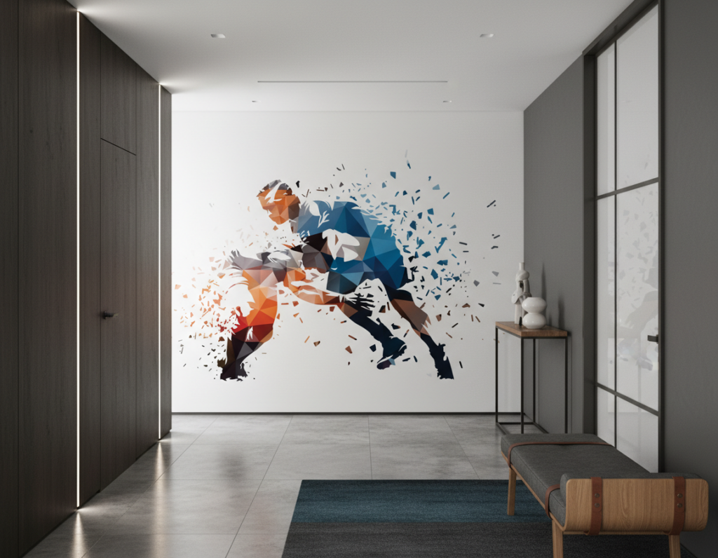 Papier Peint Géométrique Explosion Sportive Dynamique Polygonale Moderne - Couloir