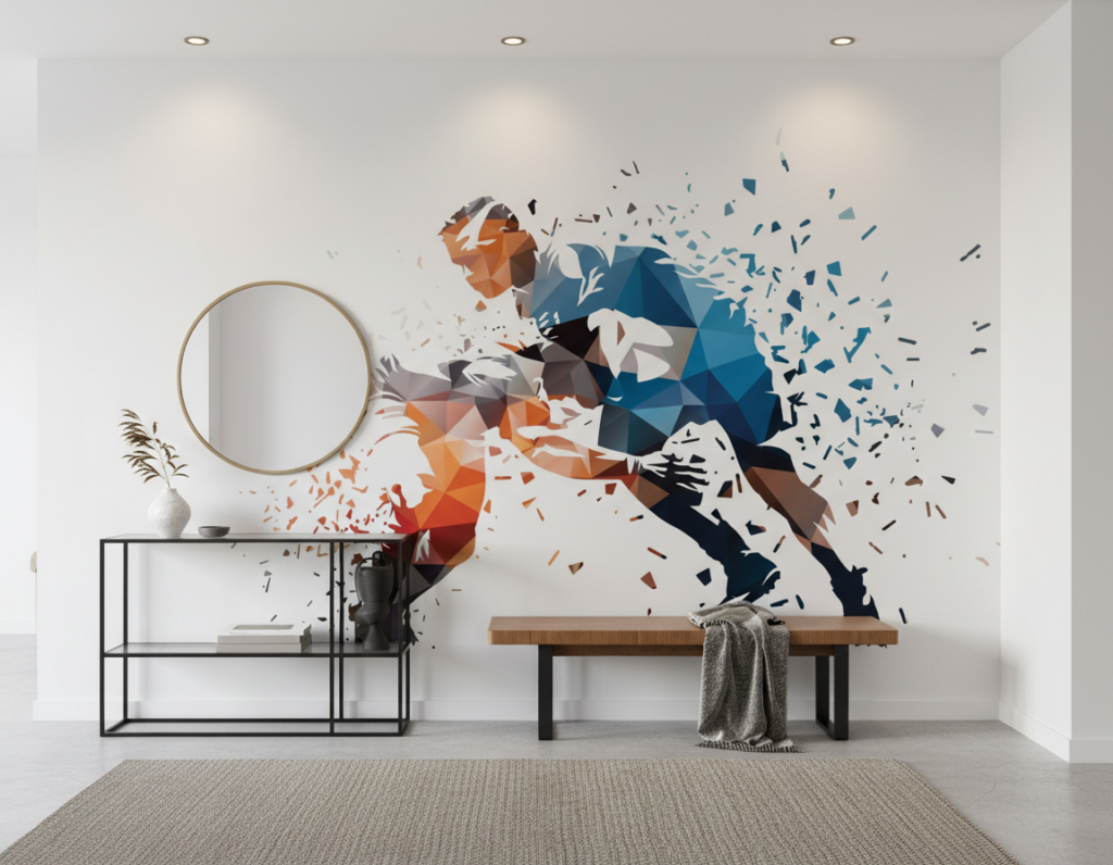 Papier Peint Géométrique Explosion Sportive Dynamique Polygonale Moderne - Entrée