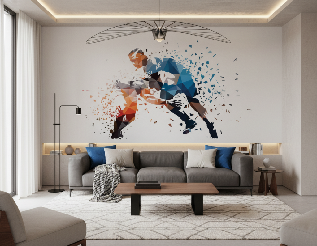 Papier Peint Géométrique Explosion Sportive Dynamique Polygonale Moderne - Salon / Séjour