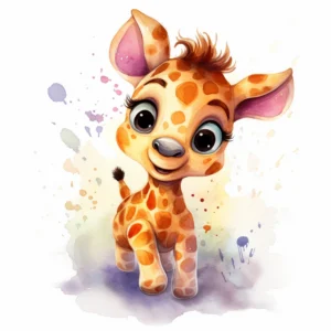 Papier Peint Girafe Aquarelle Adorable Style Enfant Coloré