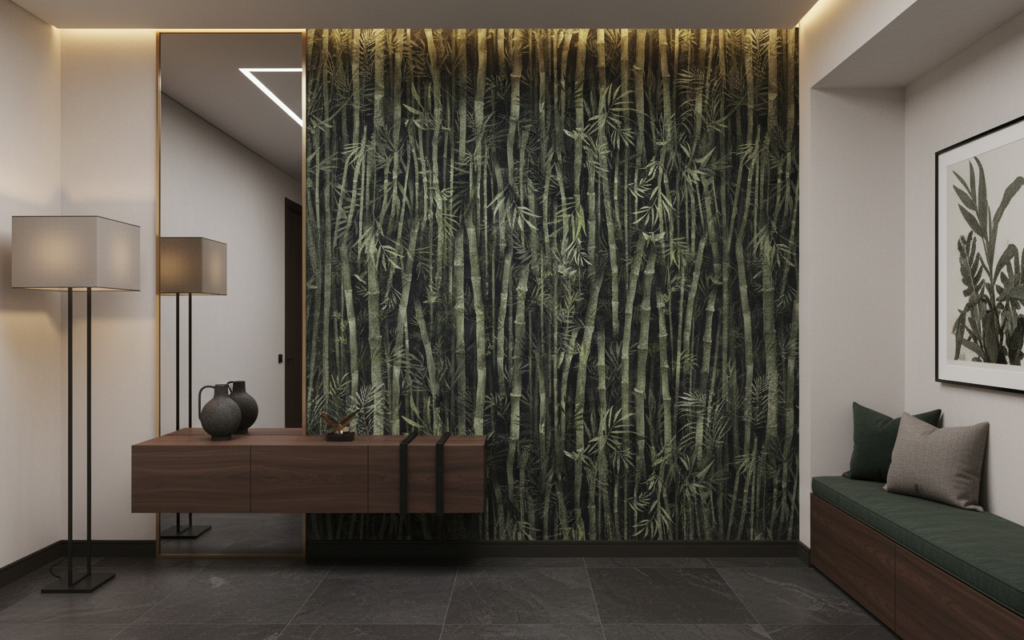 Papier Peint Jungle Bambou Vert Tropical Vintage Luxueux - Couloir