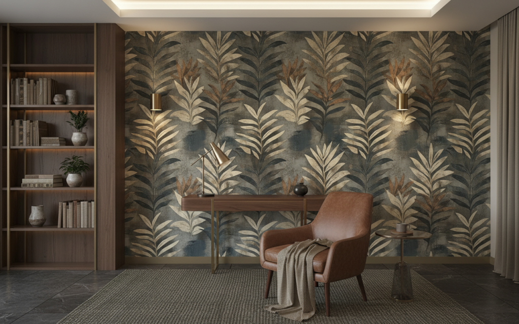 Papier peint jungle tropicale feuilles palmier effet vintage texturé - Bureau