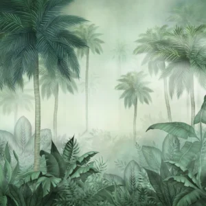 Papier Peint Jungle Tropicale Palmiers et Feuillages Verts Mystérieux