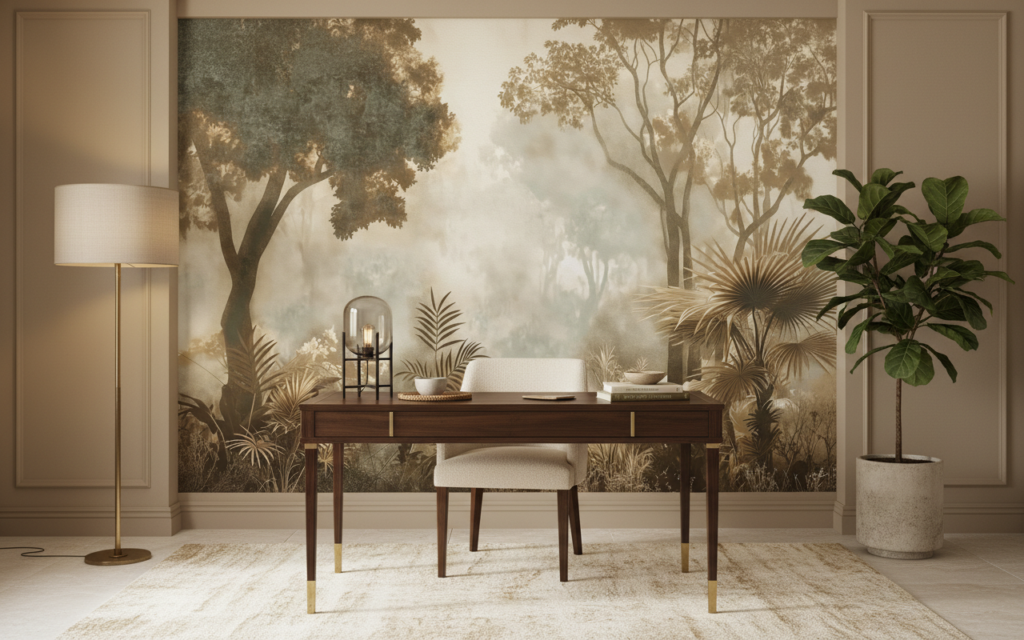 Papier peint jungle tropicale sépia ambiance safari vintage - Bureau