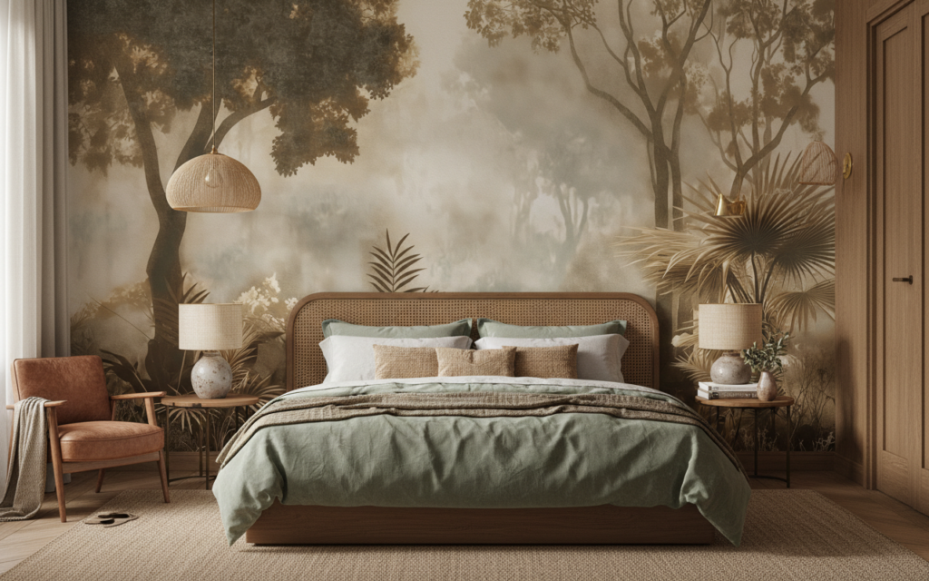 Papier peint jungle tropicale sépia ambiance safari vintage - Chambre adulte