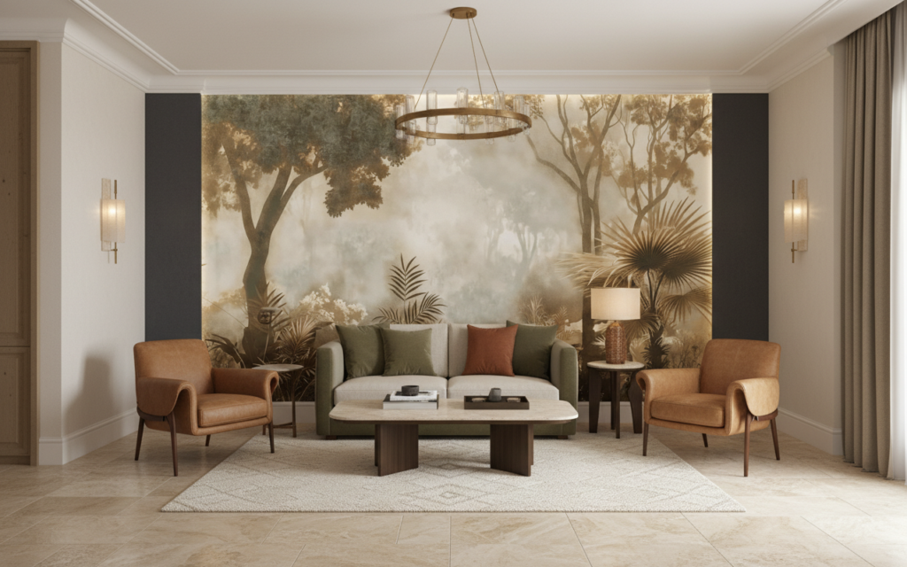 Papier peint jungle tropicale sépia ambiance safari vintage - Hôtel