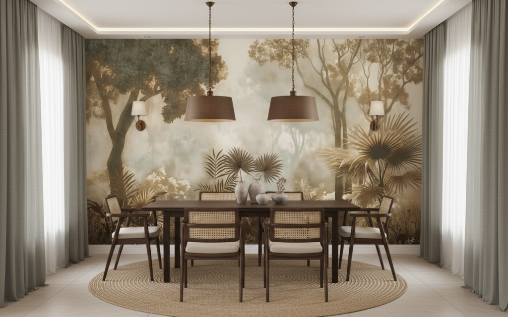 Papier peint jungle tropicale sépia ambiance safari vintage - Salle à manger