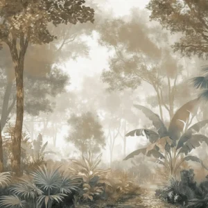 Papier peint jungle tropicale sépia style gravure vintage