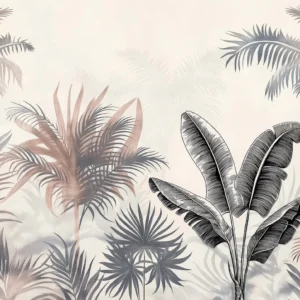 Papier peint jungle tropicale tons beiges et gris naturels