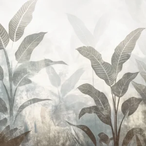Papier peint jungle tropicale tons beiges et gris vintage