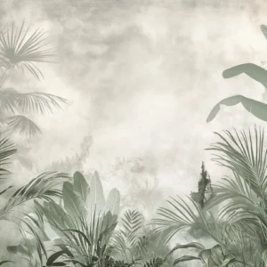 Papier peint jungle tropicale vintage aux tons vert pastel