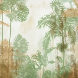 Papier Peint Jungle Tropicale Vintage aux Tons Verts et Dorés