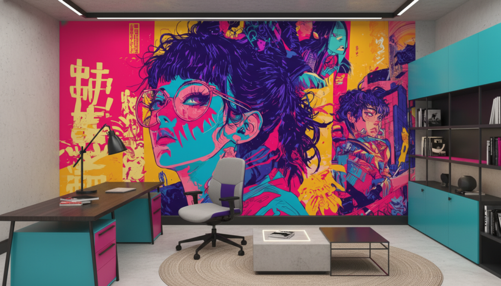 Papier Peint Manga Pop Art Anime Multicolore Vibrant - Bureau