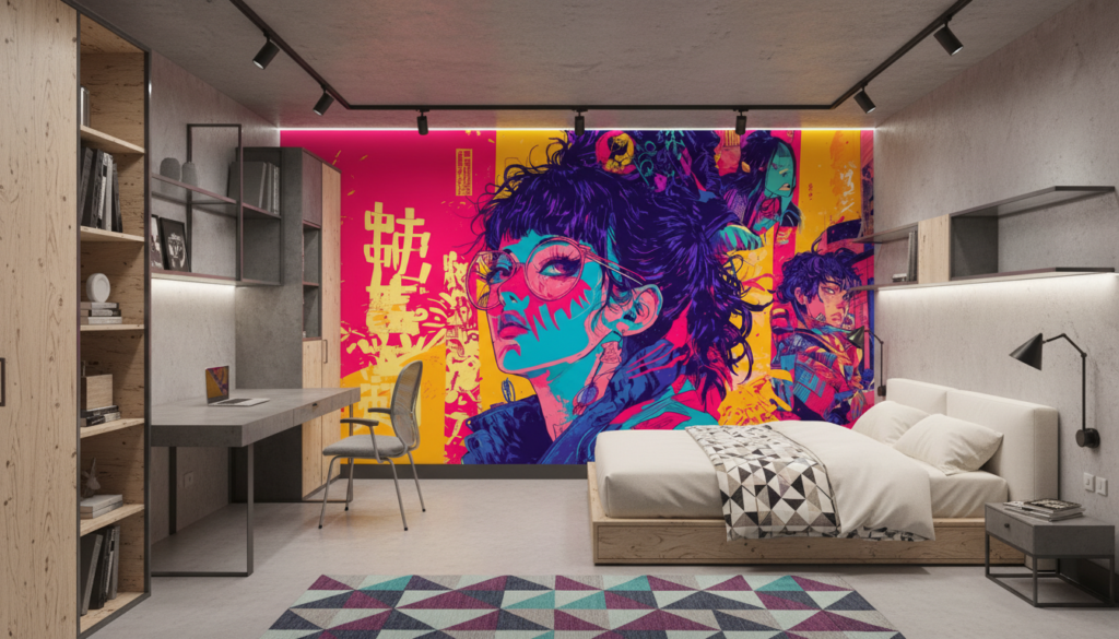 Papier Peint Manga Pop Art Anime Multicolore Vibrant - Chambre ado