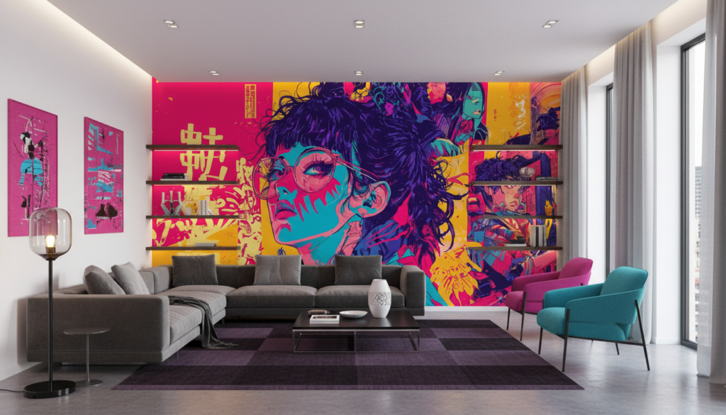 Papier Peint Manga Pop Art Anime Multicolore Vibrant - Salon / Séjour