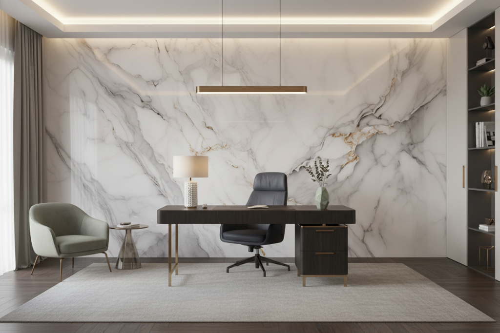 Papier Peint Marbre Blanc Veiné Or Élégant Luxueux - Bureau
