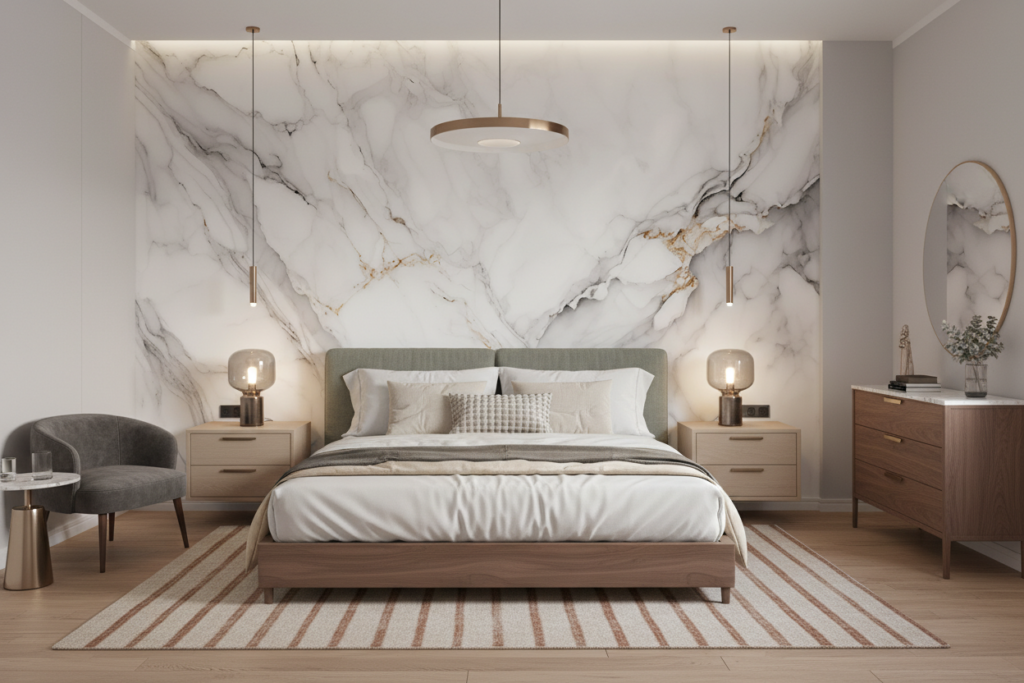 Papier Peint Marbre Blanc Veiné Or Élégant Luxueux - Chambre adulte