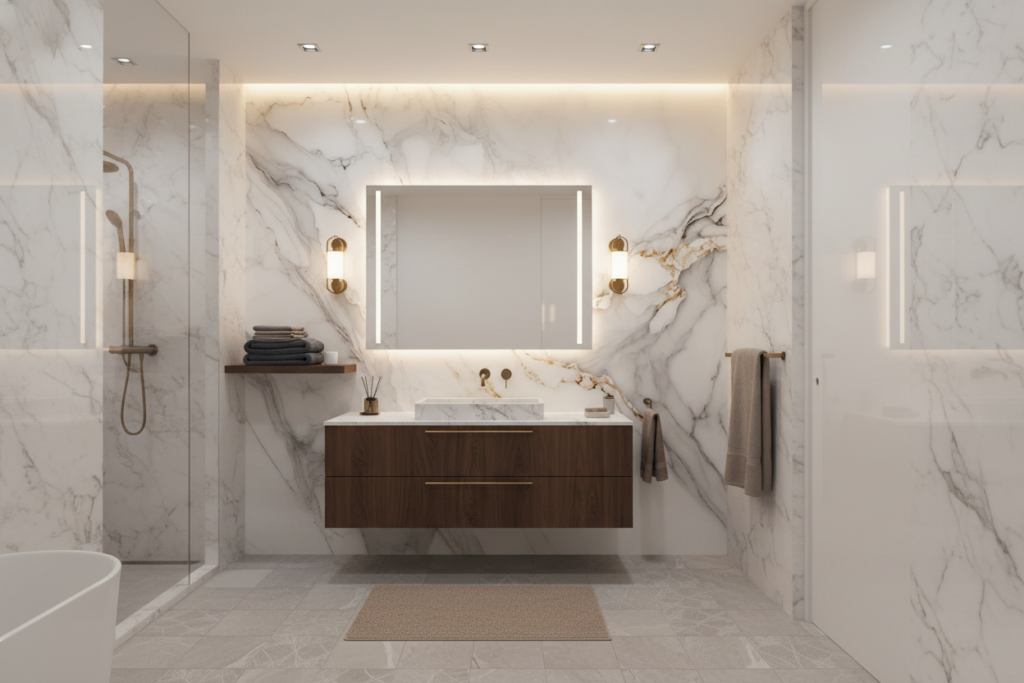 Papier Peint Marbre Blanc Veiné Or Élégant Luxueux - Salle de bain