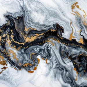 Papier Peint Marbre Fluide Noir Blanc Or Luxueux Abstrait
