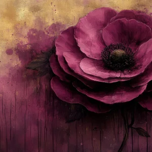 Papier Peint Artistique Fleur Pourpre Vintage sur Fond Doré