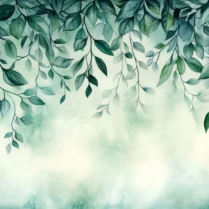 Papier peint aquarelle feuillage suspendu tons verts apaisants nature