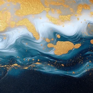 Papier Peint Abstrait Marbré Bleu et Or Luxueux