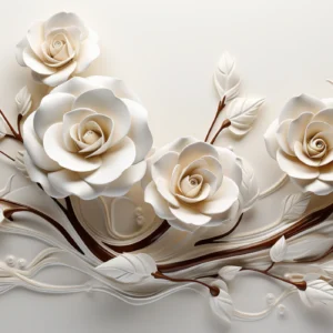 Papier peint roses blanches crème relief 3D élégant romantique