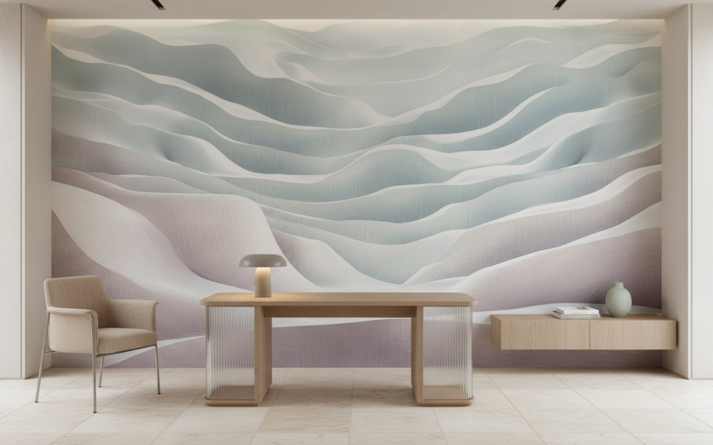 Papier peint montagne abstraite douceur pastel tons poudrés - Bureau