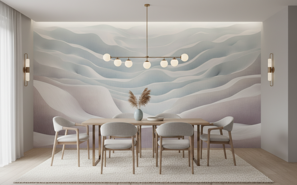 Papier peint montagne abstraite douceur pastel tons poudrés - Salle à manger