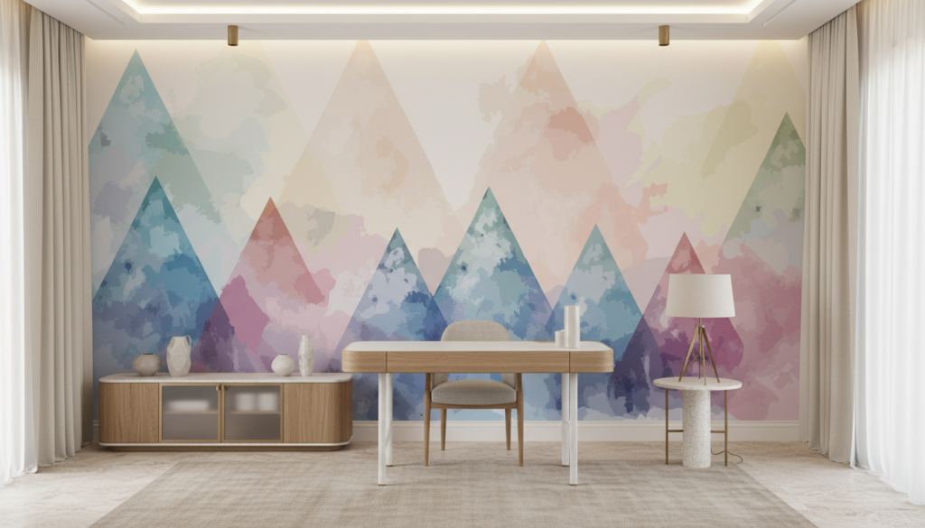 Papier Peint Montagnes Abstraites Aquarelle Pastel Géométrique - Bureau