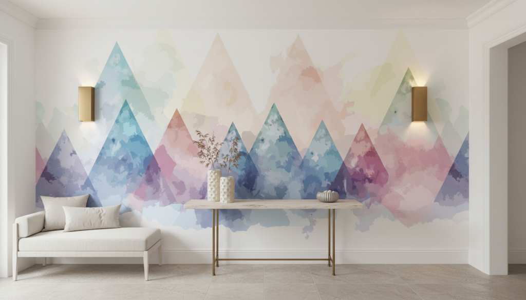 Papier Peint Montagnes Abstraites Aquarelle Pastel Géométrique - Entrée