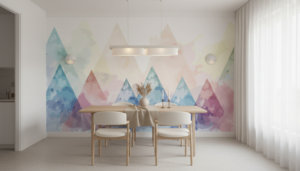 Papier Peint Montagnes Abstraites Aquarelle Pastel Géométrique - Salle à manger