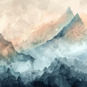 Papier Peint Montagnes Aquarelle Brume Pastel Zen Moderne