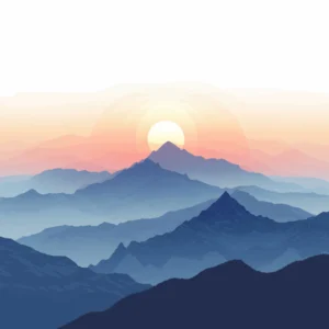 Papier Peint Montagnes Bleues Coucher de Soleil Panoramique