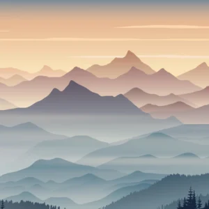 Papier Peint Montagnes Brummeuses Coucher de Soleil Atmosphère Zen