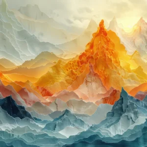 Papier Peint Montagnes Majestueuses Coucher de Soleil Doré
