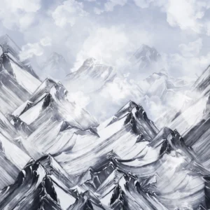 Papier Peint Montagnes Enneigées Panoramique Style Artistique Noir et Blanc