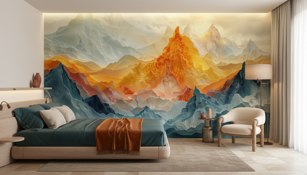 Papier Peint Montagnes Majestueuses Coucher de Soleil Doré - Hôtel